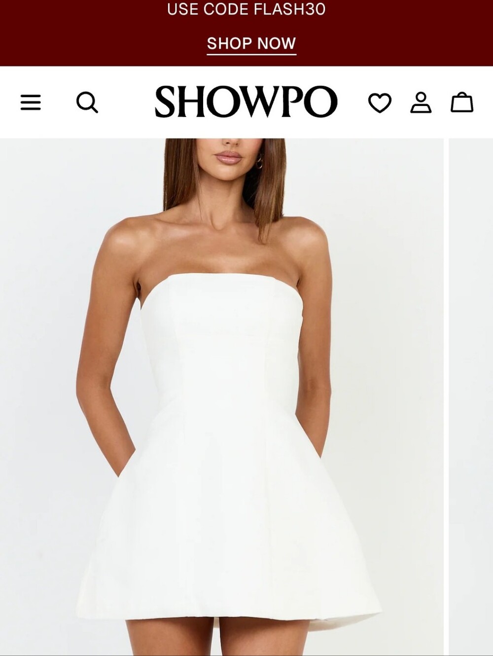 Showpo Catharine Mini  White Strapless A-Line Mini Dress Size 4 New
